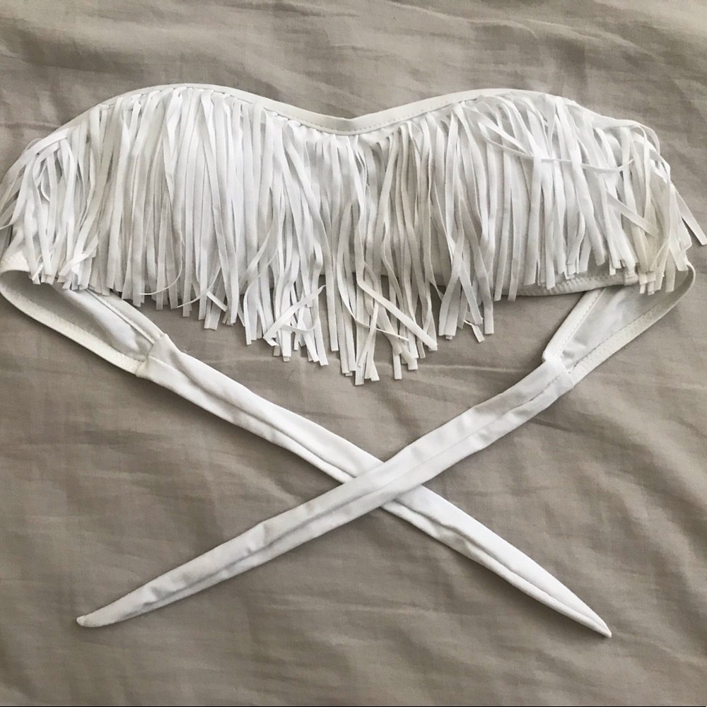 White Fringe Bathing Suit Top